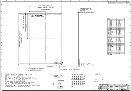 10.1인치 TFT LCD 모듈 인놀룩스 P101SFA-AF0 직선 1600*RGB*2560