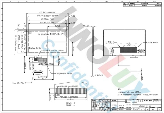 4.3인치 인놀룩스 LCD 모듈 패널 480*3RGB*272 TFT 디스플레이 반등 디지털