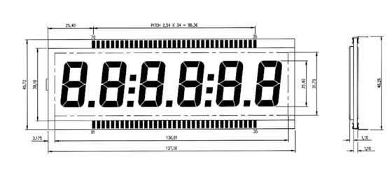 DE156-TU TN LCD 모듈 -40에서 +90도 교체 큰 크기의 단색 반사