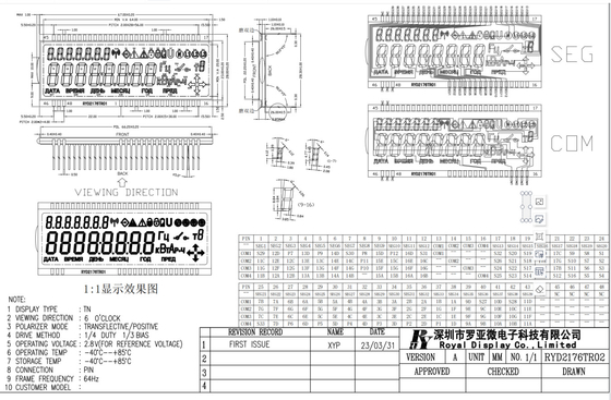 TN LCD 모듈 2.8v -40 °C 양성 64Hz 에너지 미터