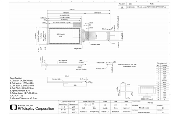 1.29' 1.3' OLED 모듈 64*128 CH1115 IC SPI I2c 인터페이스 높은 콘트라스트