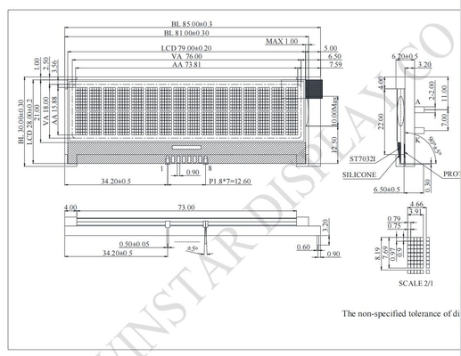 16*2 캐릭터 COG LCD 모듈 3.3V 단색 I2C와 ST7032I 사용자 정의