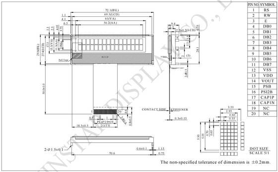16*2 문자 COG LCD 모듈 6800/SPI/I2C 인터페이스 5*8 도트 5V 모노크롬 사용자 정의