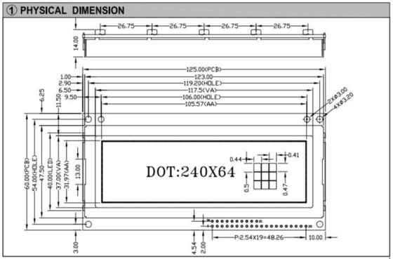 240*64 그래픽 FSTN LCD 모듈 및 PCB 대형 산업 디스플레이