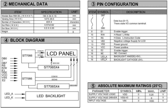 40*4 문자 LCD 모듈 백라이트와 함께 큰 크기 넓은 온도 산업 디스플레이