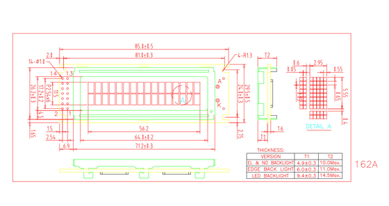 16*2 TN STN 문자 PCB 산업용 LCD 모듈
