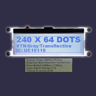 사용자 정의 크기 240X64 STN 병렬 FFC UC1611s 컨트롤러 그래픽 LCD 모듈 직렬 톱니바퀴 흑백