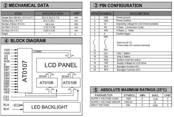 128*64 그래픽 LCD 모듈 FSTN 6H AT0108 AT0107 PCB LED 백라이트 산업 디스플레이