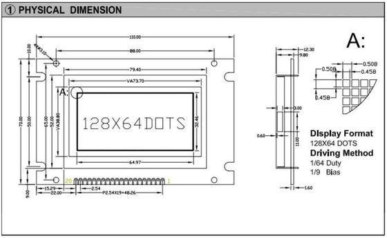 큰 크기 128*64 그래픽 LCD 모듈 20 핀 모노크롬 PCB 백 라이트 산업 디스플레이를 사용자 정의