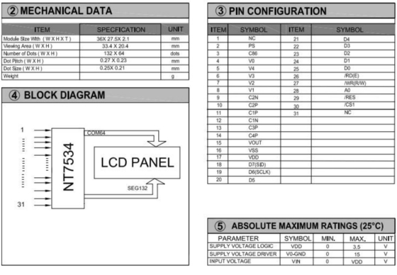 132*64 그래픽 LCD 모듈 FSTN NT7534 FPC 커넥터 산업용 디스플레이 3.5v