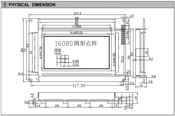 160*80 그래픽 LCD 모듈 FSTN LC7981 5.25v 백 라이트 와이드 온도 산업 디스플레이