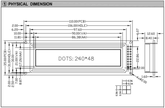 240*48 그래픽 STN LCD 모듈 PCB 스탠도프 백라이트 TS107/TS108 산업 디스플레이