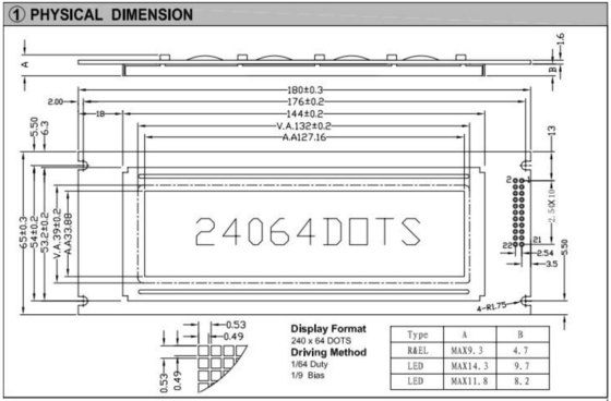 240*64 그래픽 STN LCD 모듈 T6963C 20 PIN 광 온도 산업 디스플레이