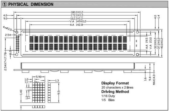 20*2 2002 문자 LCD 모듈 대용량 광 온도 산업 디스플레이