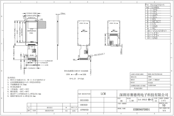 0.96'' IPS 80*RGB*160 모든 뷰 고 콘트라스트 광 온도 산업 LCD 모듈