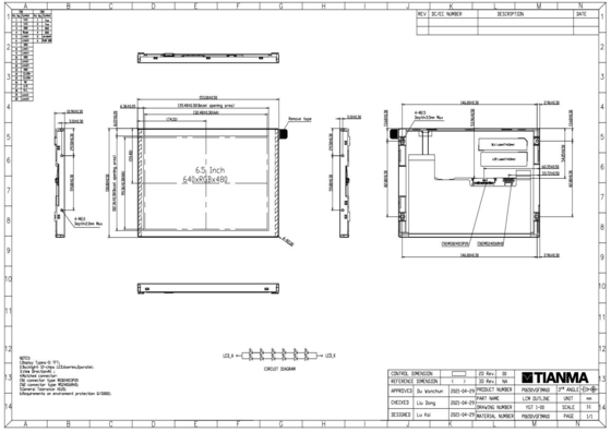 6.5'' VGA 640*RGB*480 LVDS 인터페이스 높은 콘트라스트 넓은 온도 LCD 모듈