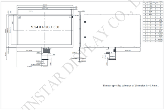 10.1'' 1024*RGB*600 TFT 폭 온도 LCD 모듈 24 비트 인터페이스