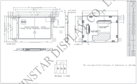 3.5' 320* RGB* 240 SSD1963 넓은 온도 TFT LCD 모듈
