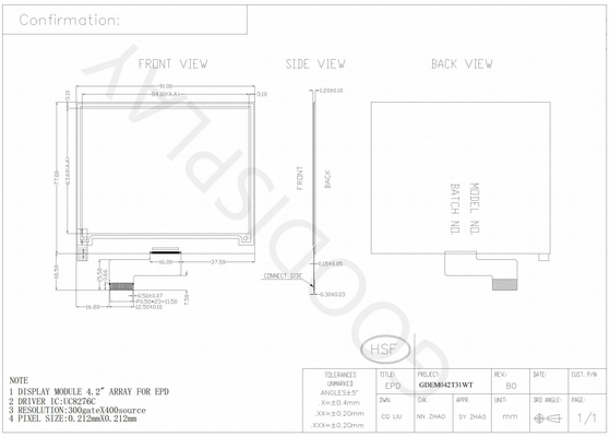 4.2'' 300*400 모노크롬 흑백 전자 종이 디스플레이 EPD